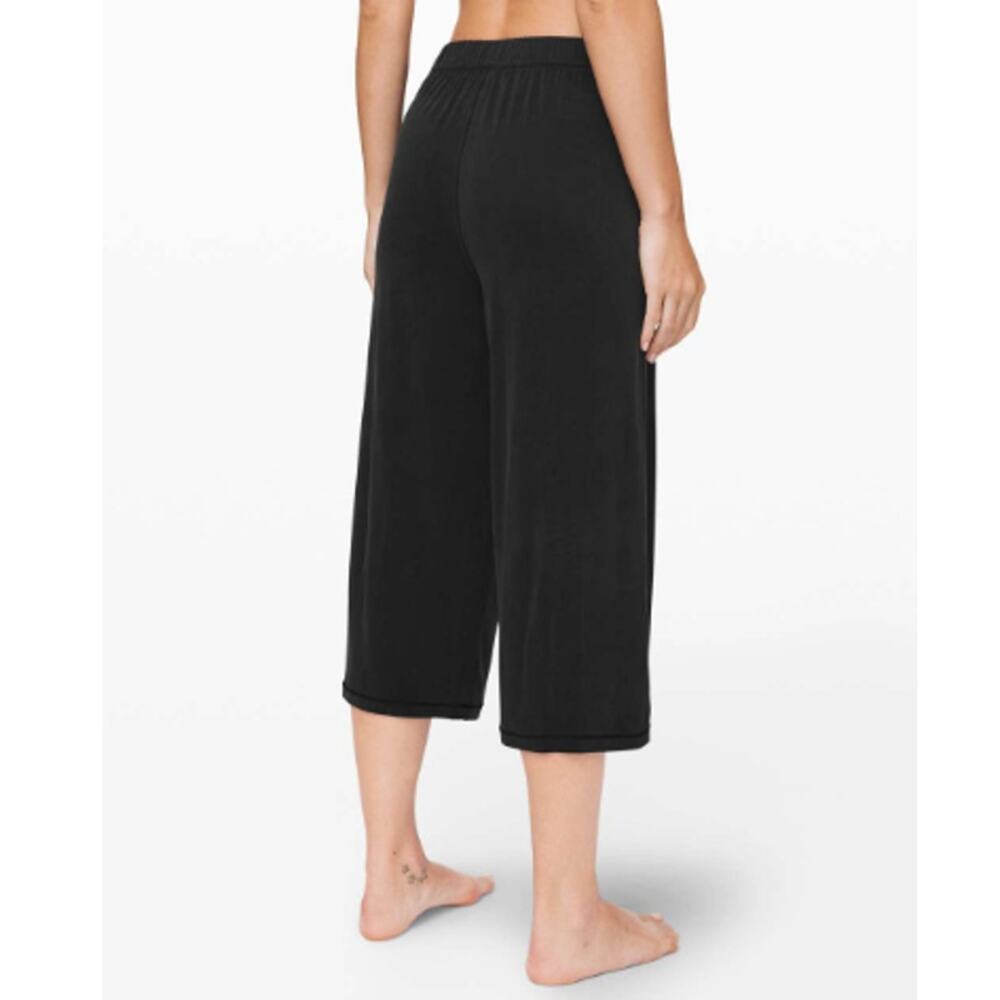 Lululemon Pants Flow In Elegance Crop Womens 10 High Rise Wide Leg Black Pull On
